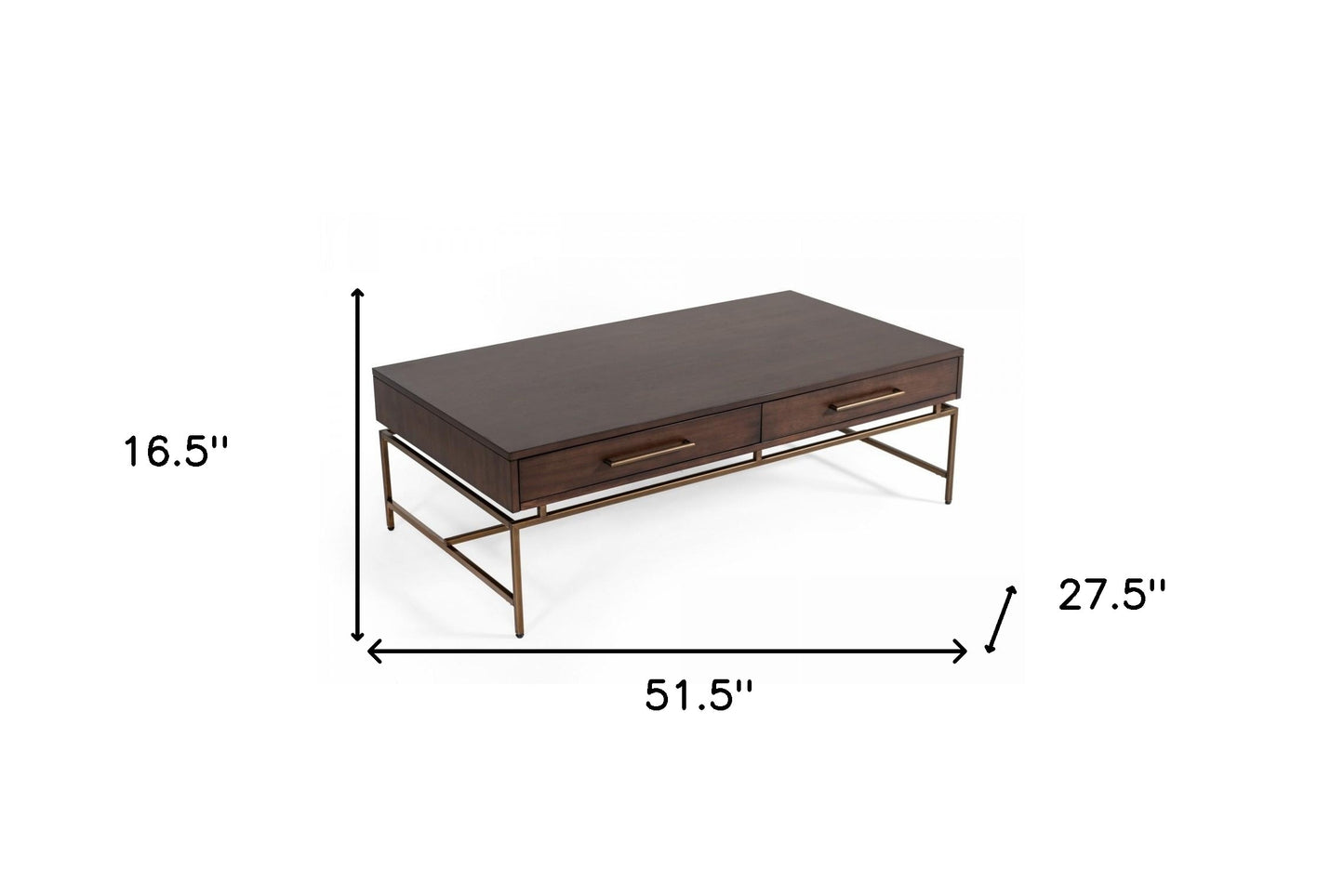 Mid Century Modern Acacia & Brass Coffee Table