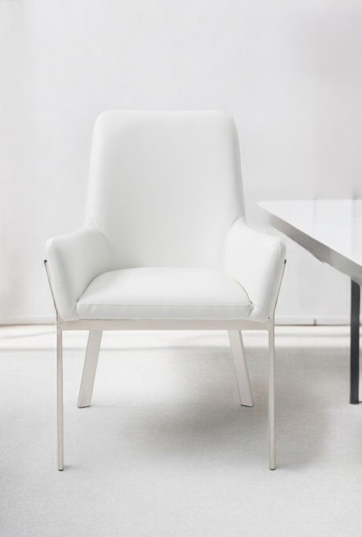 White & Silver Faux Leather Dining Chair