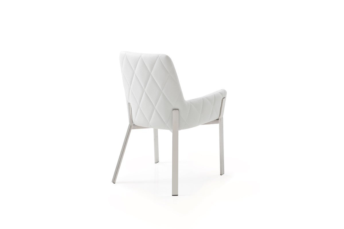 White & Silver Faux Leather Dining Chair