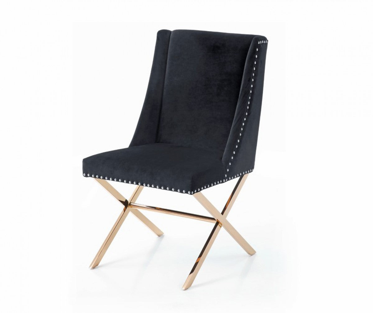 Black Velvet & Rose Gold Nailhead Modern Dining Chair