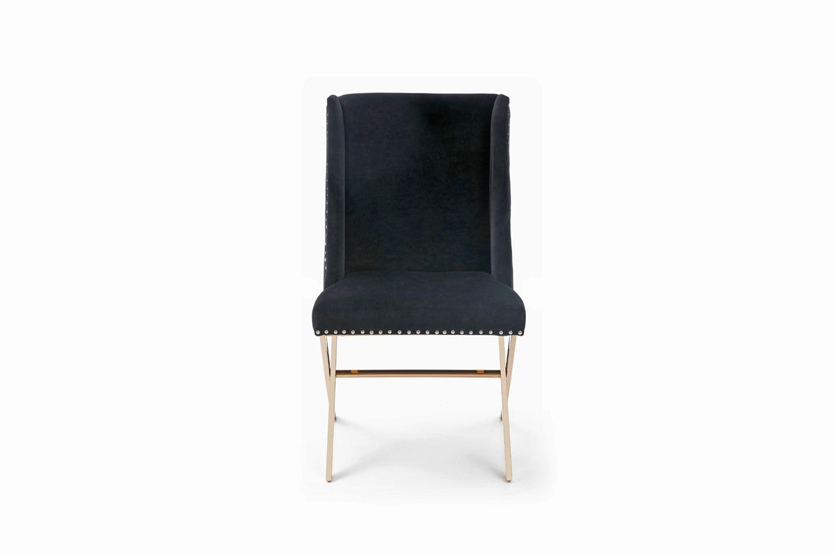 Black Velvet & Rose Gold Nailhead Modern Dining Chair