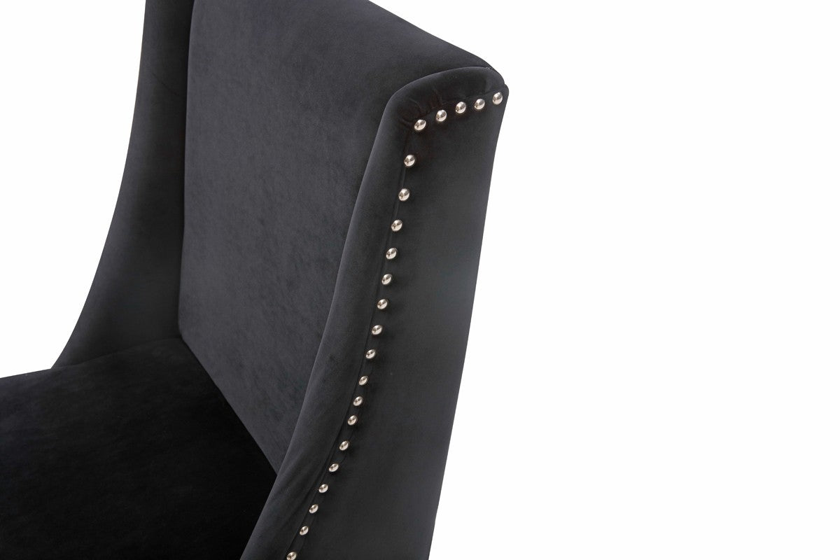 Black Velvet & Rose Gold Nailhead Modern Dining Chair
