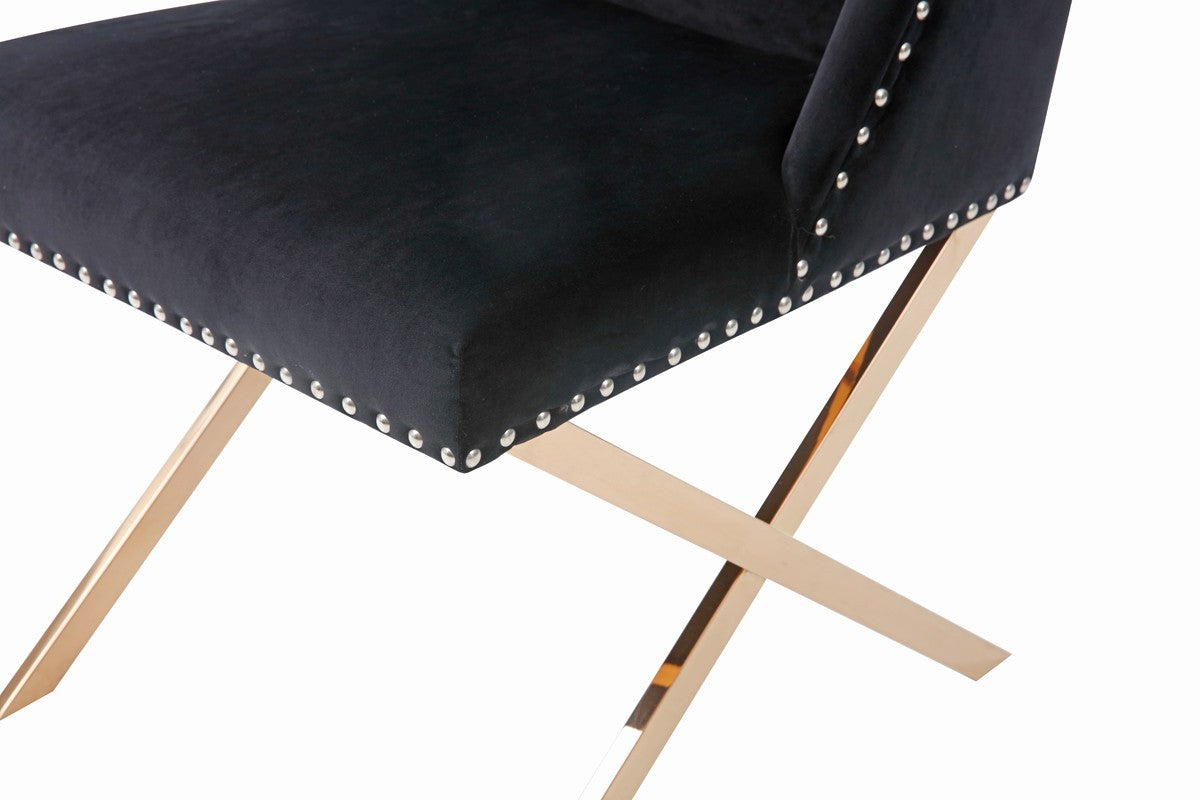 Black Velvet & Rose Gold Nailhead Modern Dining Chair
