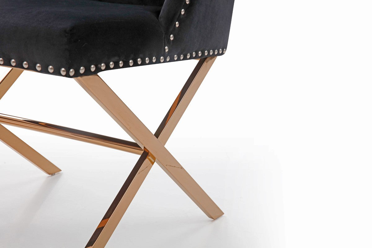 Black Velvet & Rose Gold Nailhead Modern Dining Chair