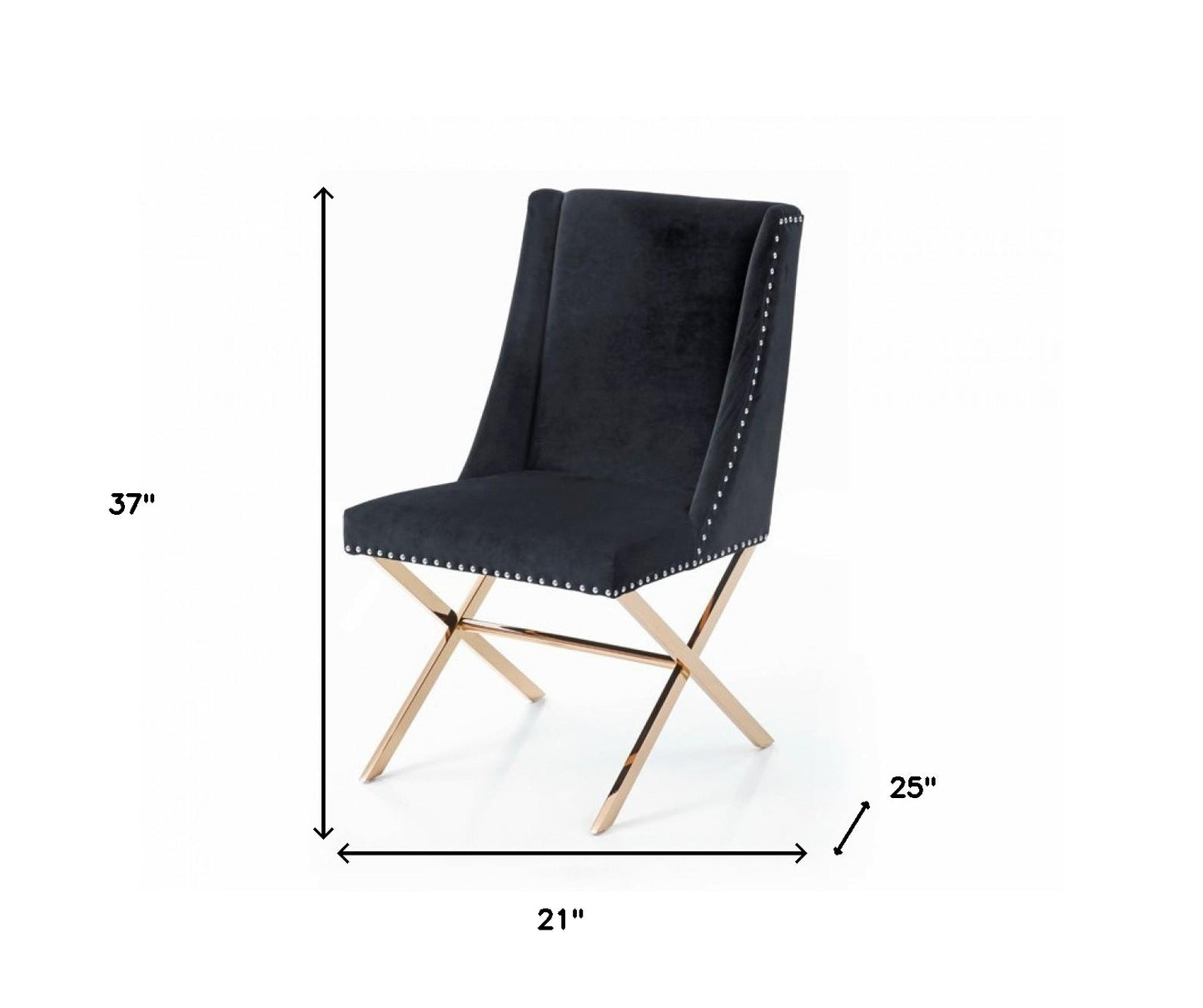 Black Velvet & Rose Gold Nailhead Modern Dining Chair
