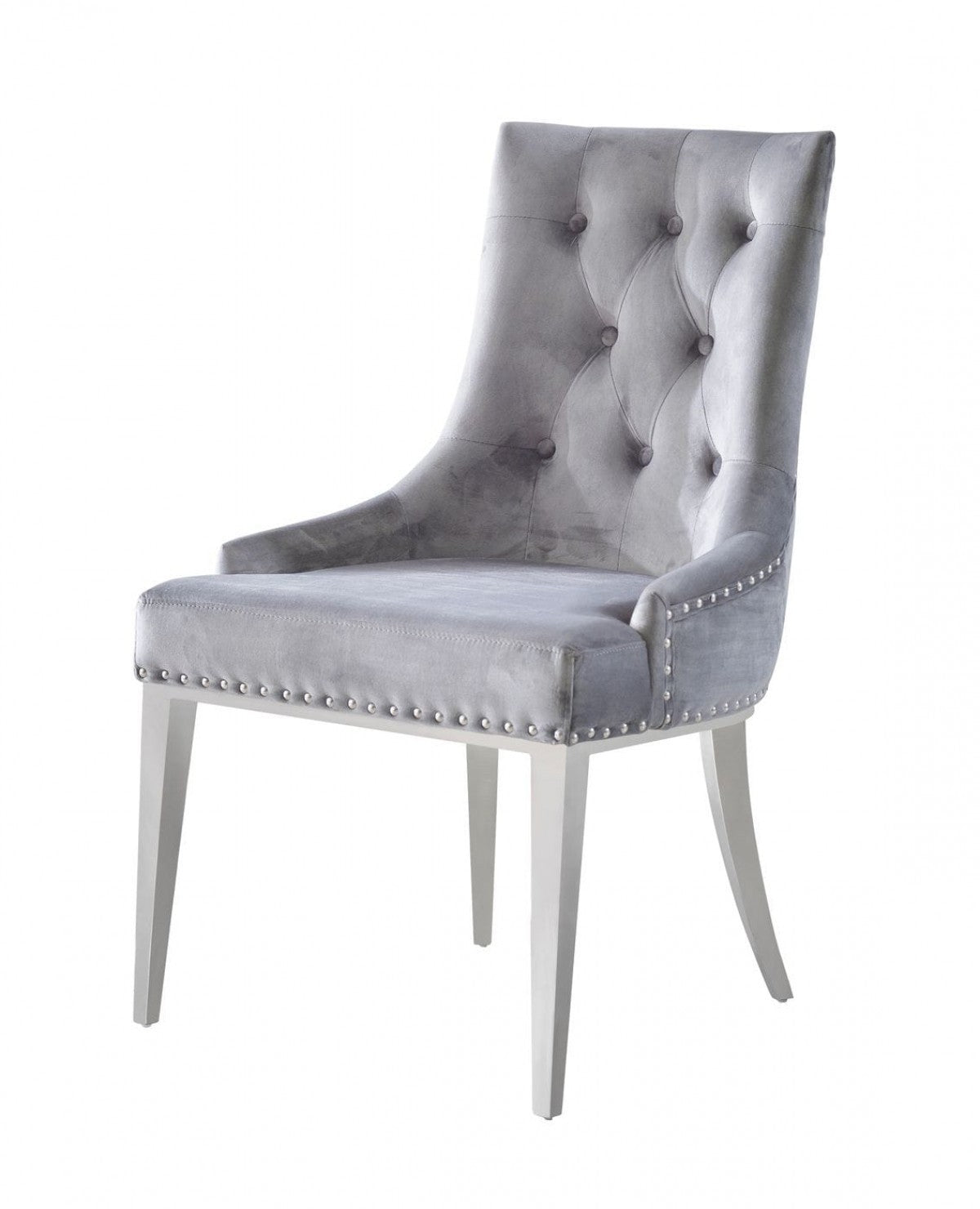 Grey Velvet Tufted Dining Chairs - Set of 2