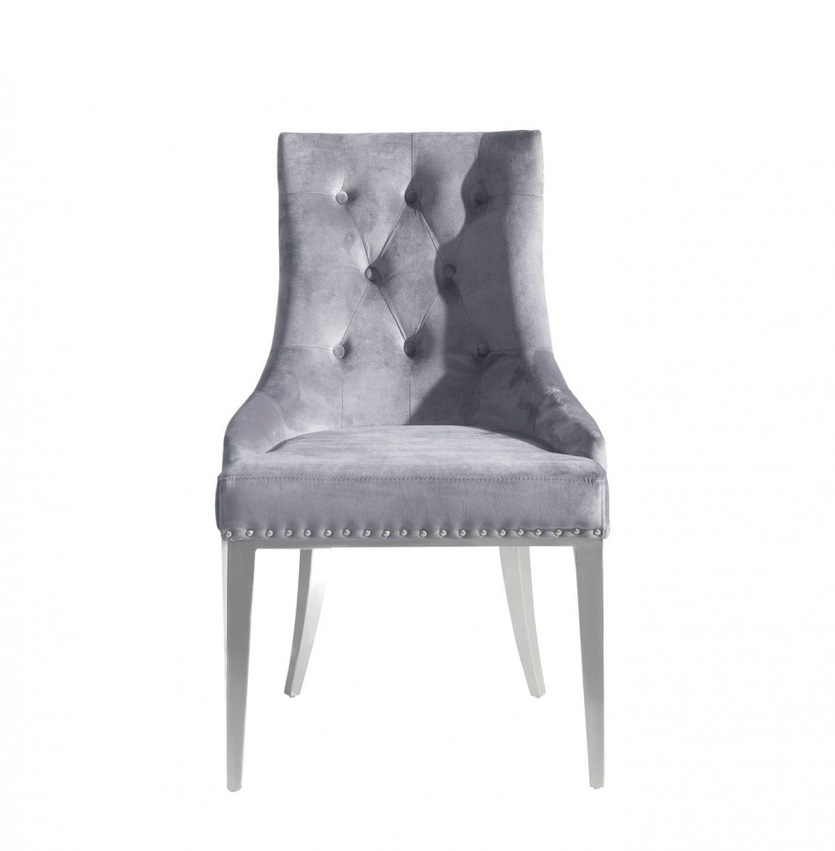 Grey Velvet Tufted Dining Chairs - Set of 2
