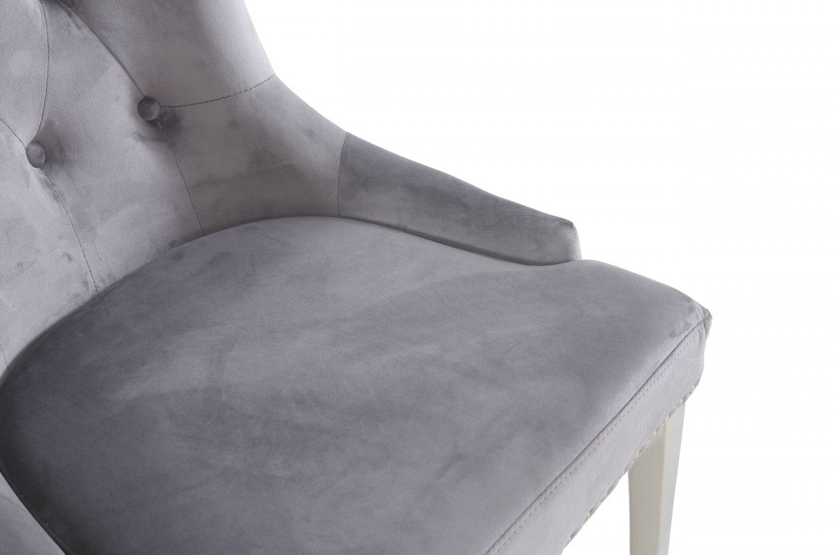 Grey Velvet Tufted Dining Chairs - Set of 2