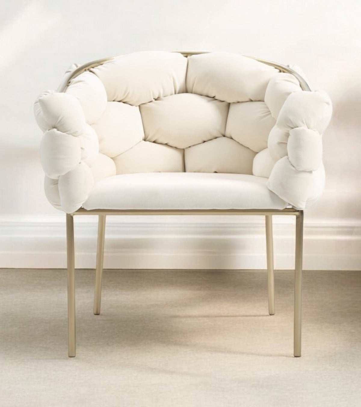 White & Brass Fabric Dining Chair