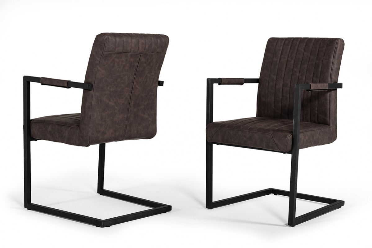 Brown Faux Leather Dining Chairs - Set of 2