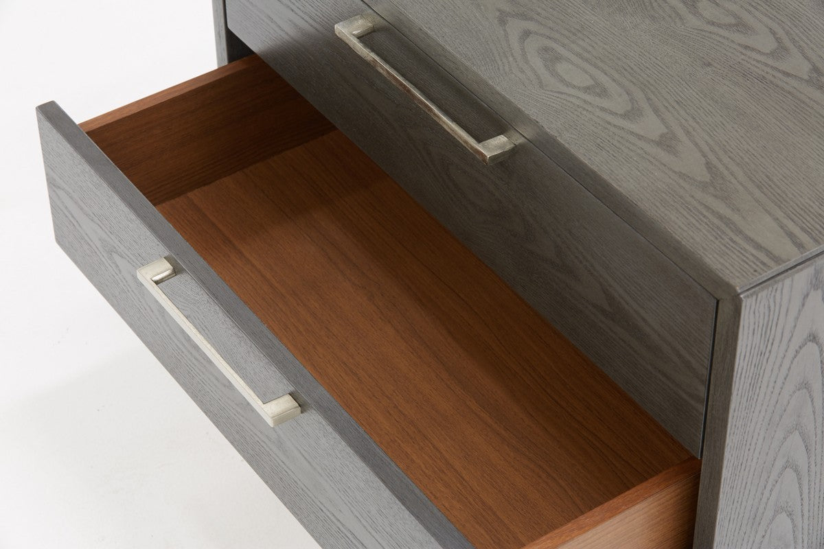 Modern Gray Wash Nightstand w/ 2 Drawers
