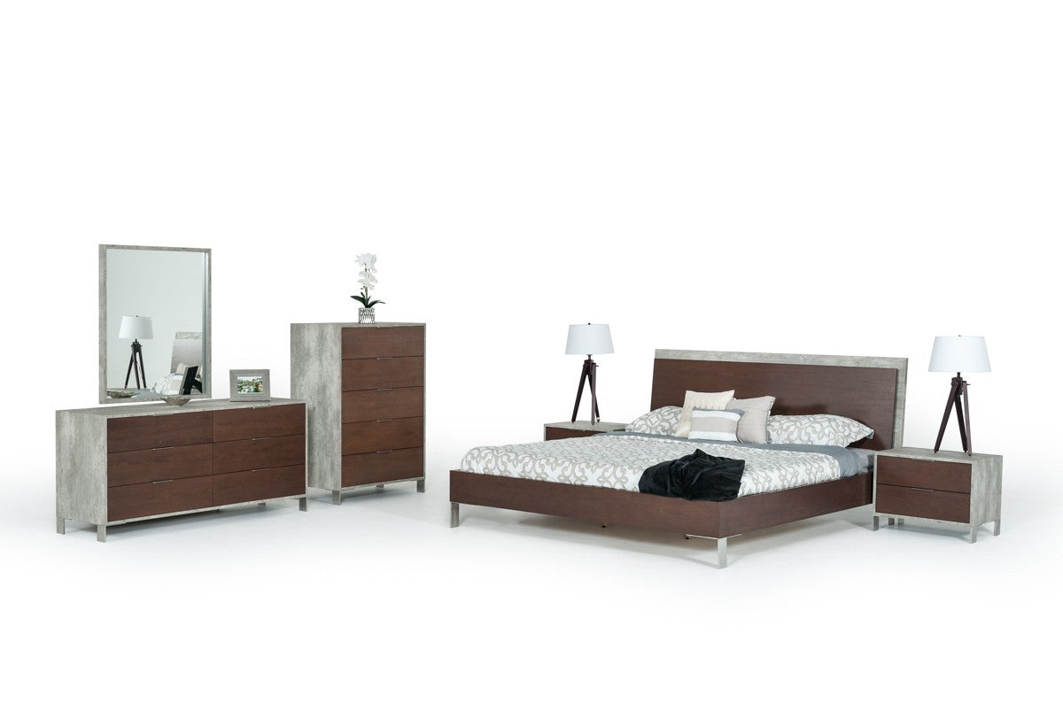 Modern Dark Walnut & Concrete Nightstand