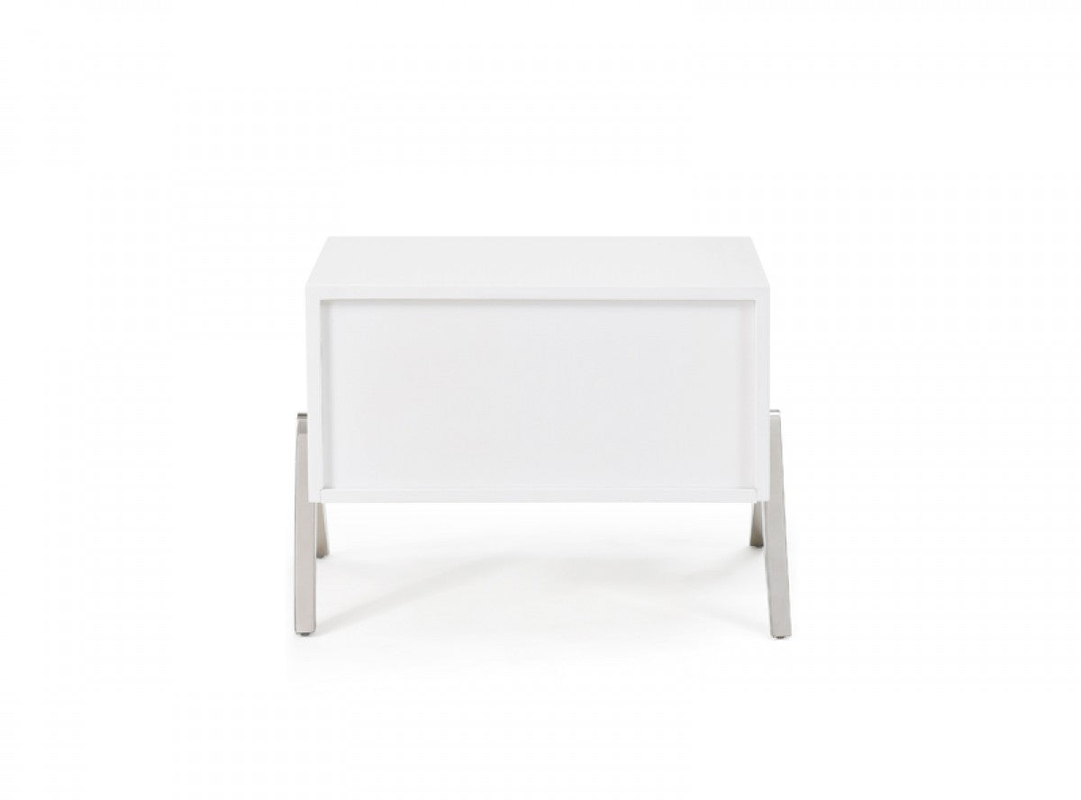 Modern Silky White Nightstand w/ Steel Legs