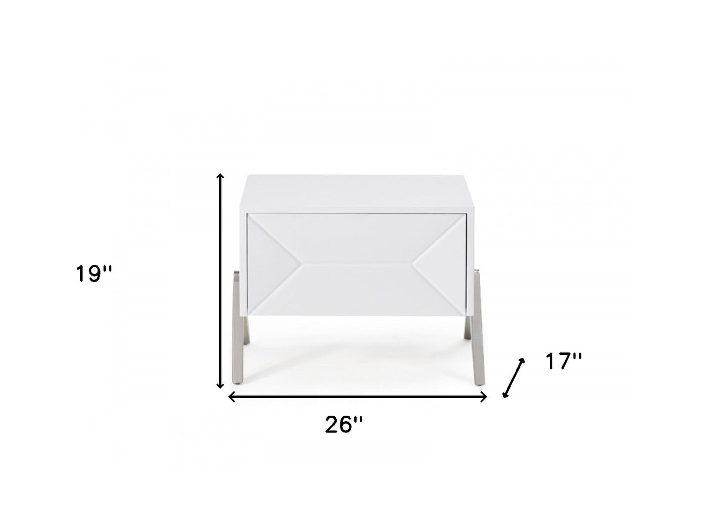 Modern Silky White Nightstand w/ Steel Legs