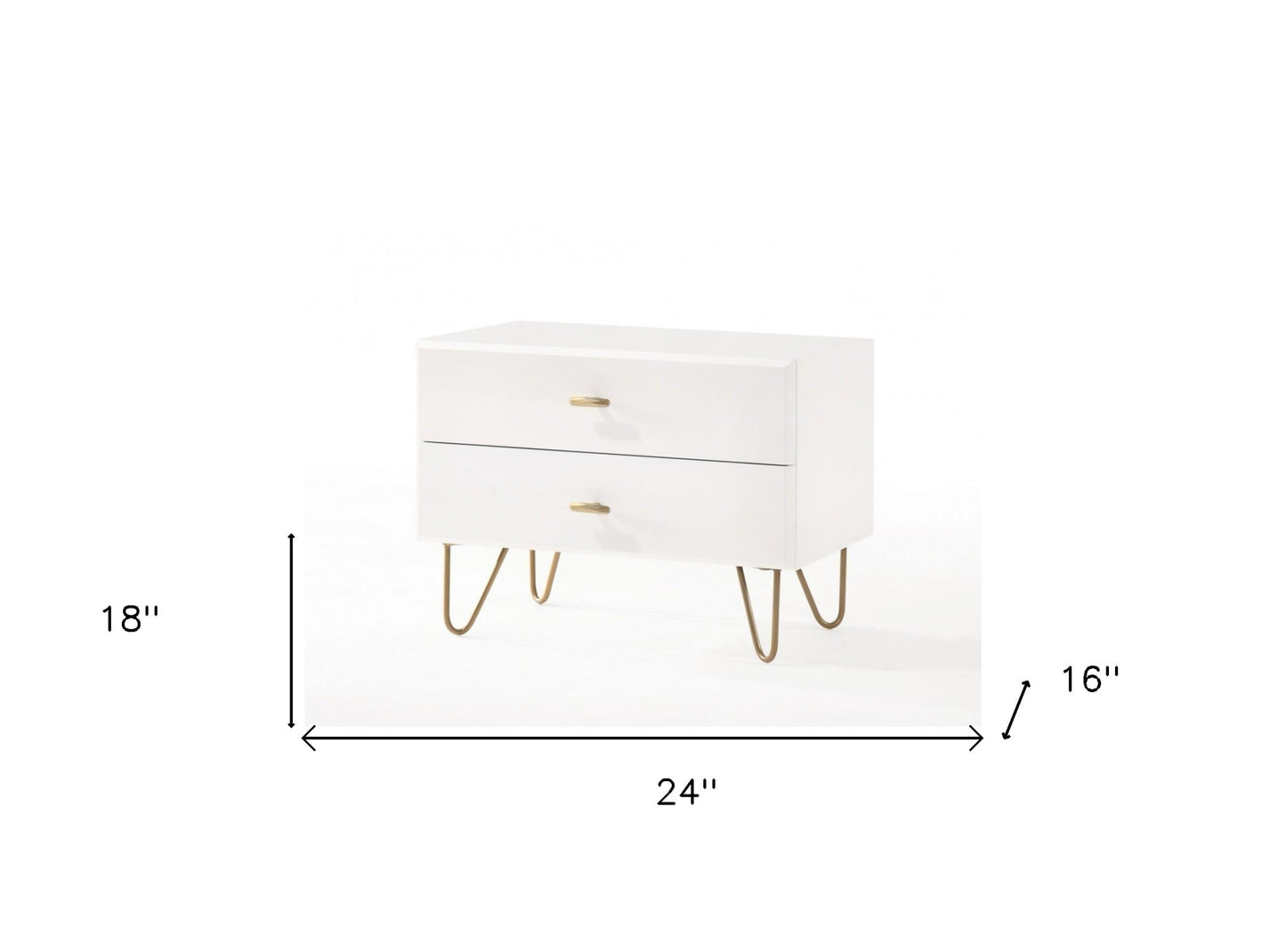Contemporary White & Gold Nightstand w/ 2 Drawers