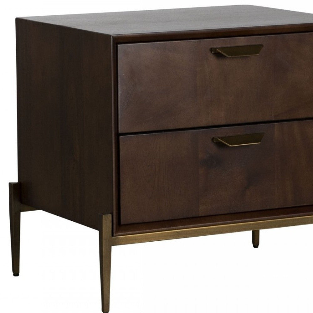Brass 2 Drawer Solid Wood Nightstand