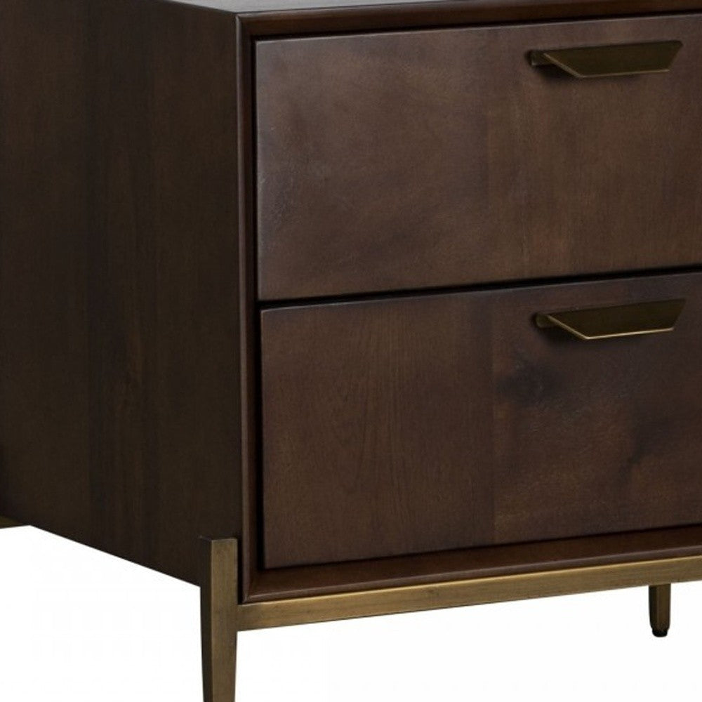 Brass 2 Drawer Solid Wood Nightstand