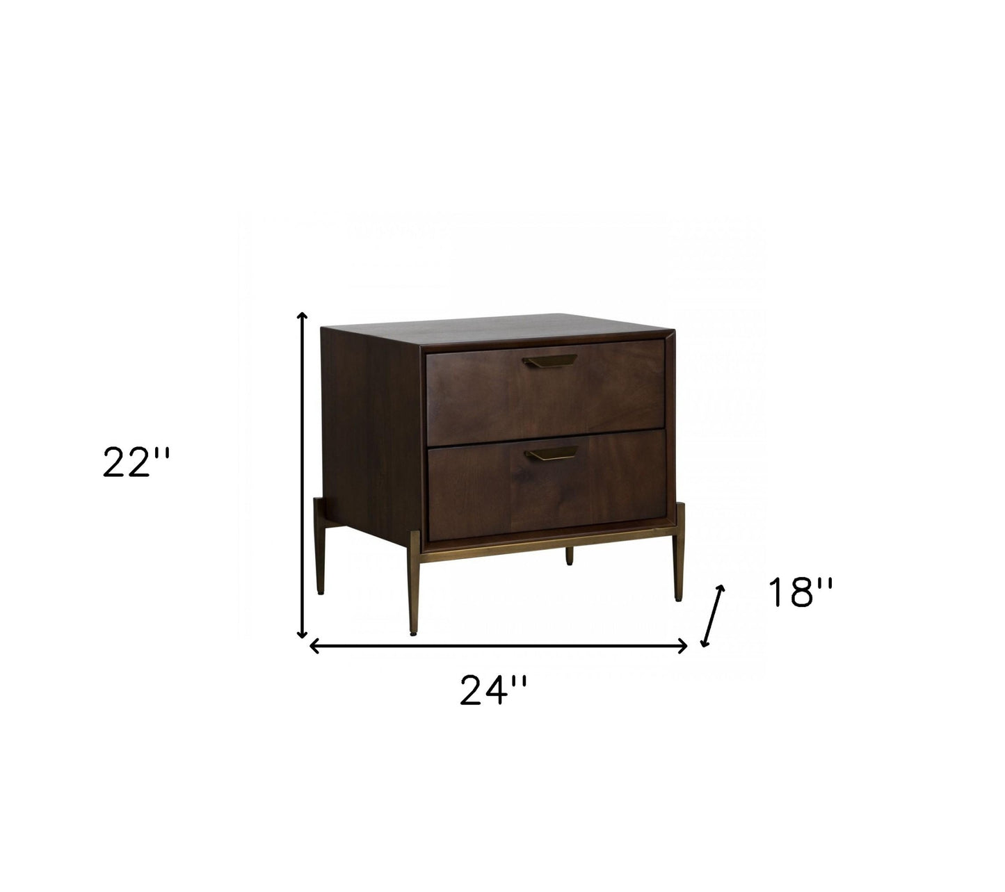 Brass 2 Drawer Solid Wood Nightstand