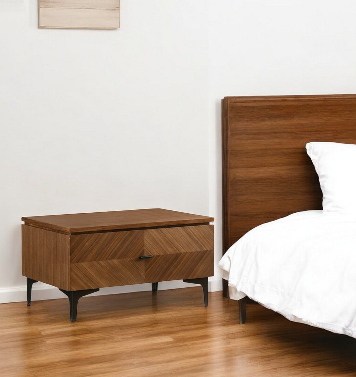 Mid Century Walnut Nightstand w/ 2 Drawers