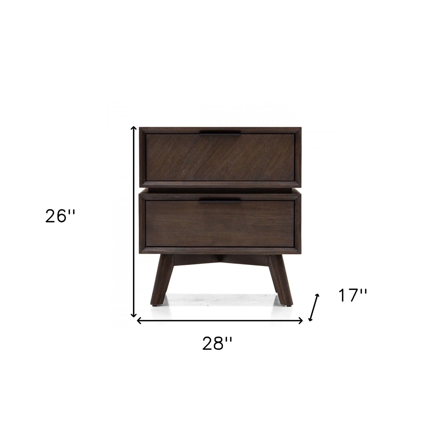 Mid Century Acacia Nightstand w/ 2 Drawers