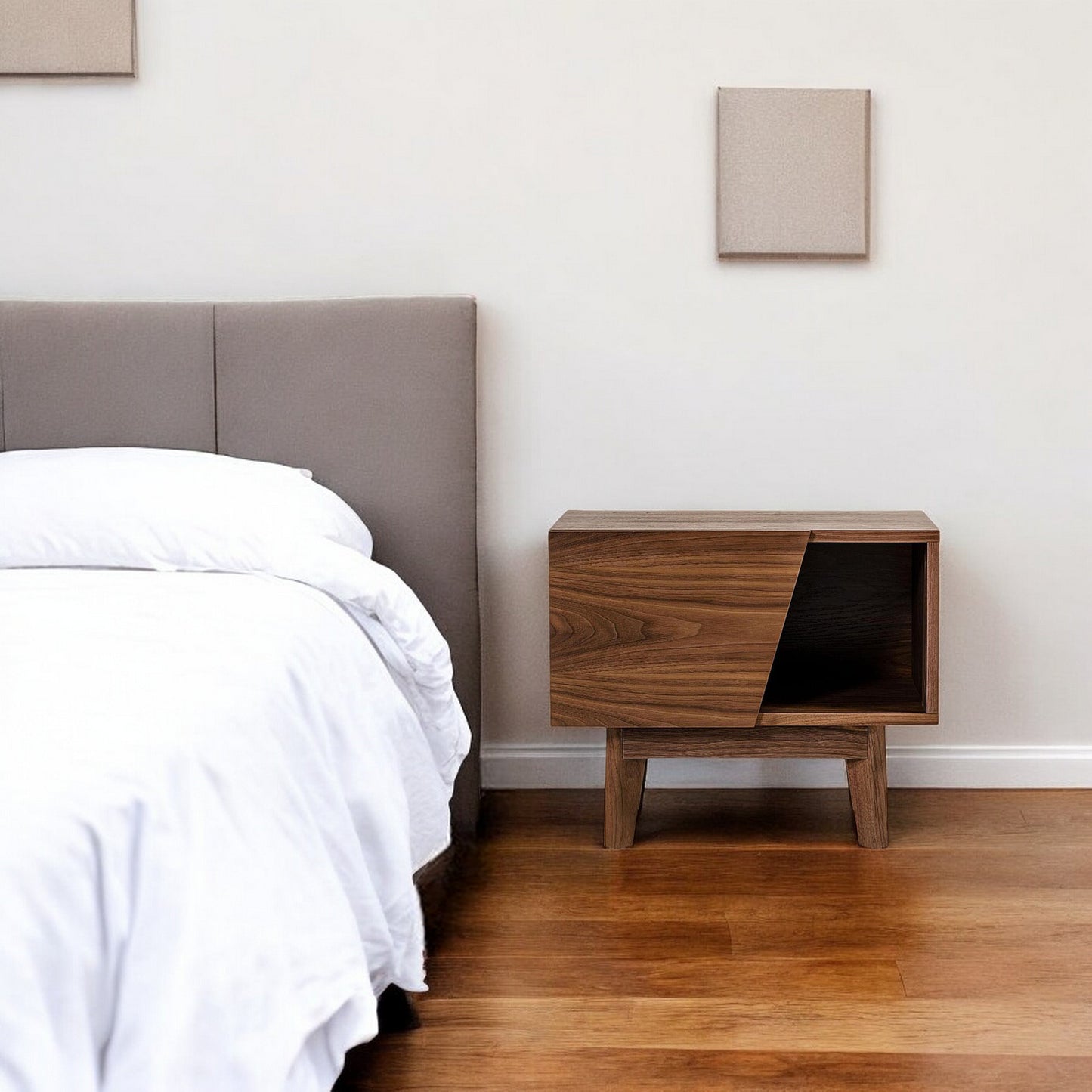 Mid Century Walnut Light Brown Nightstand