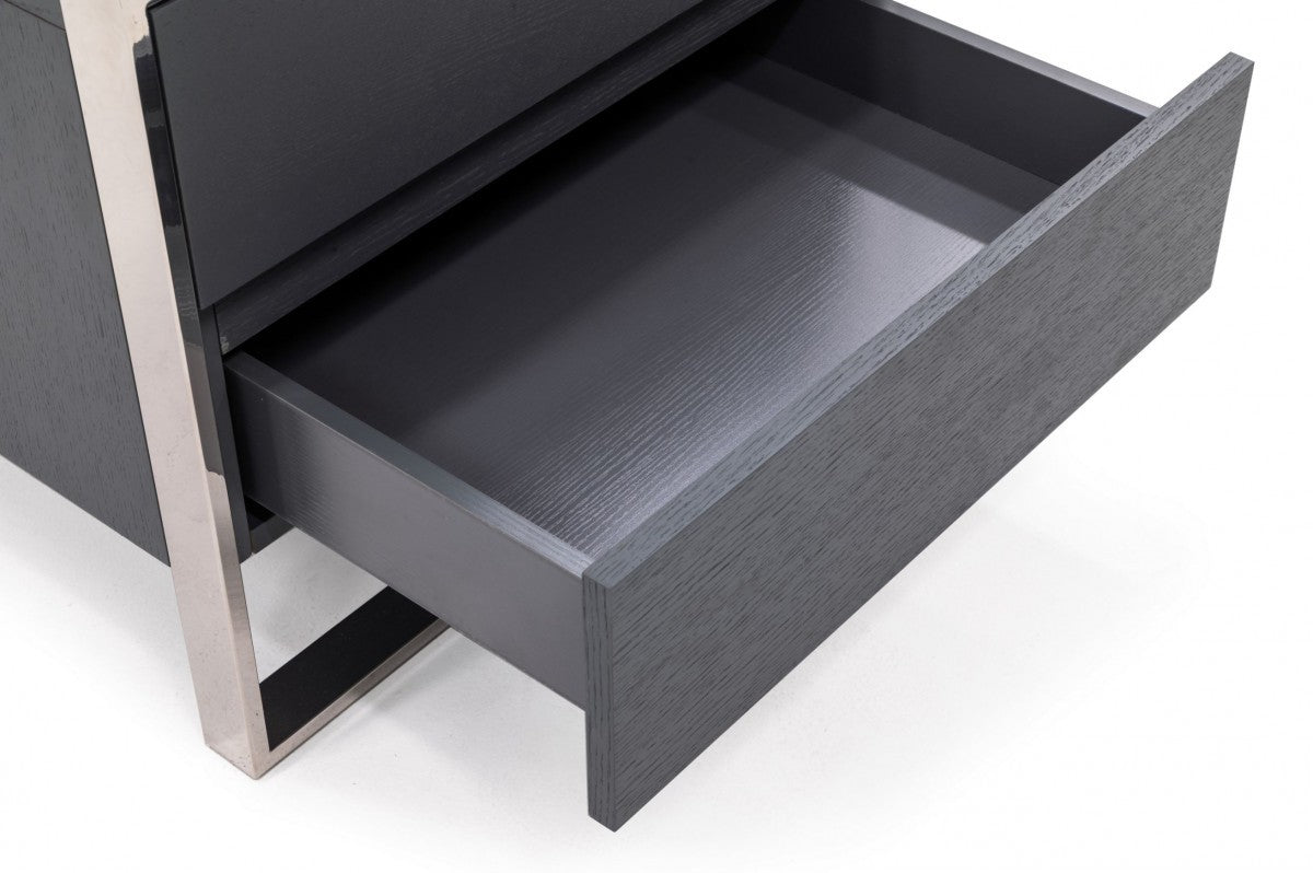 Modern Gray & Stainless Steel Nightstand