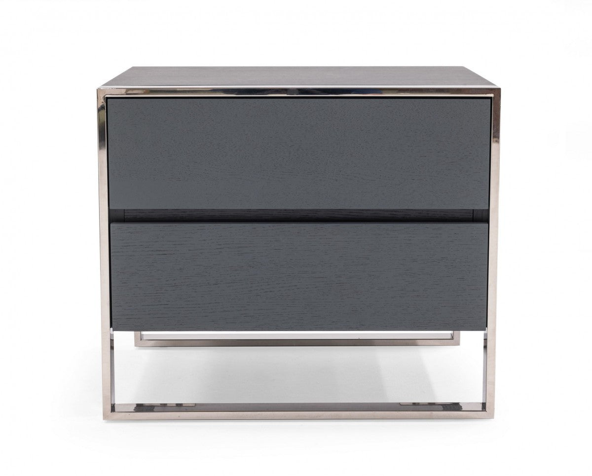 Modern Gray & Stainless Steel Nightstand