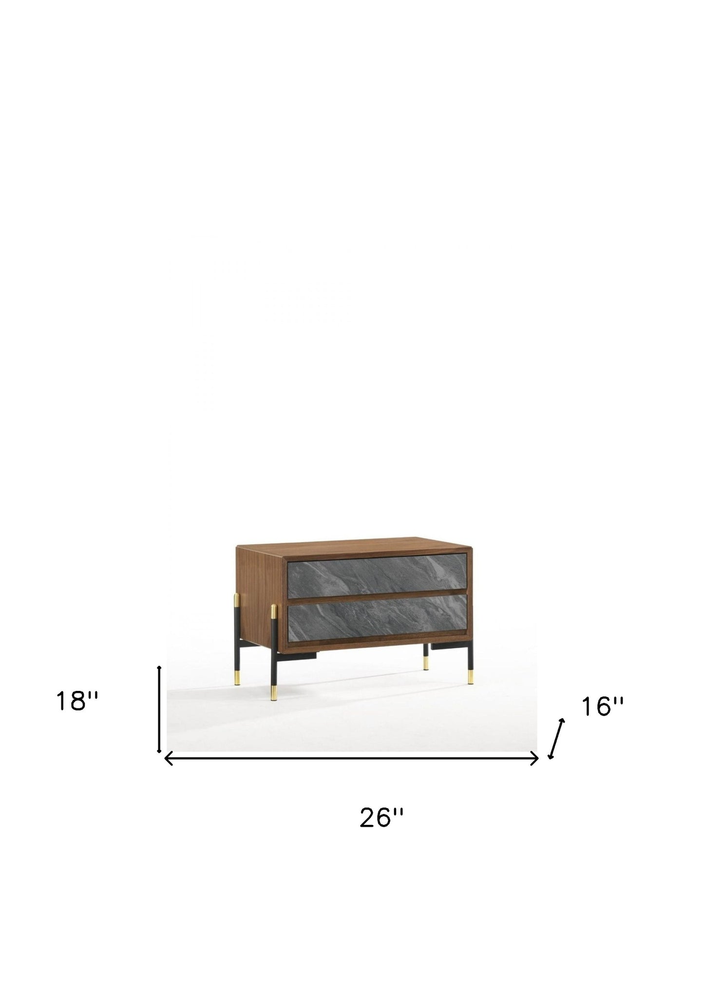 Mid Century Walnut & Gray Faux Marble Nightstand