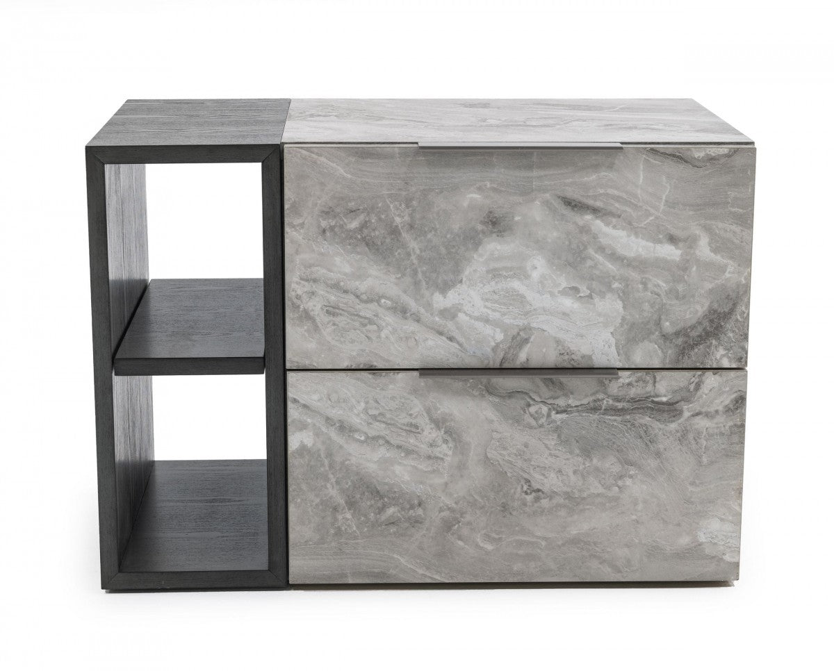 Contempo Gray Faux Marble Nightstand