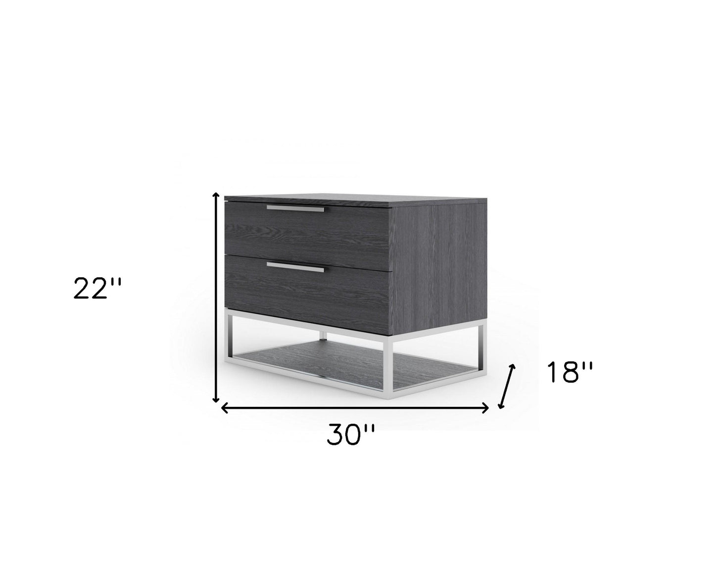 Gray 2 Drawer Solid Wood Nightstand