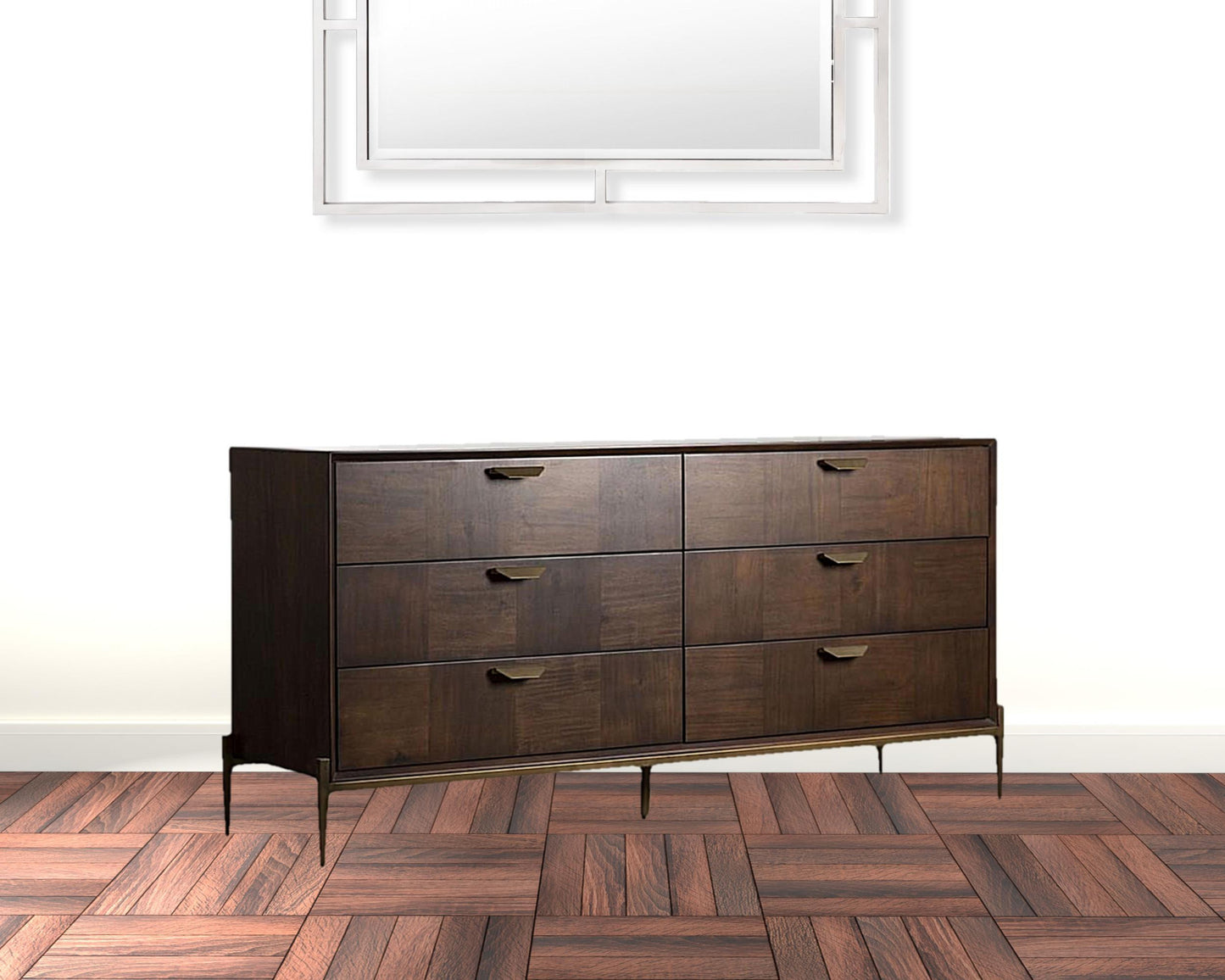 Antique Brown Solid Wood 6-Drawer Double Dresser