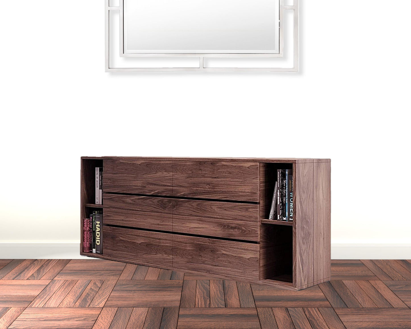 Dark Brown Solid Wood 6-Drawer Double Dresser