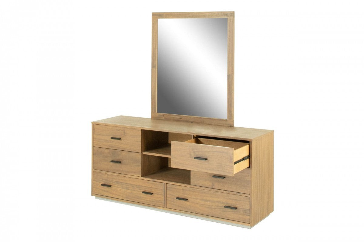 Brown Solid Wood 7-Drawer Triple Dresser