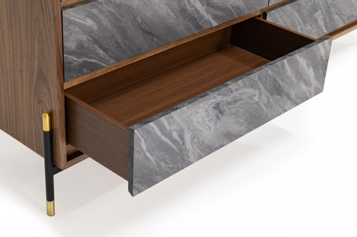 Grey Solid Wood 6-Drawer Double Dresser