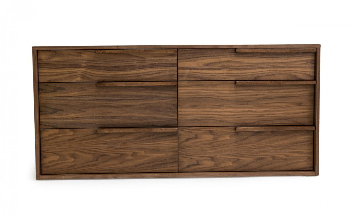 Grey Faux Marble and Black Wood 6-Drawer Double Dresser