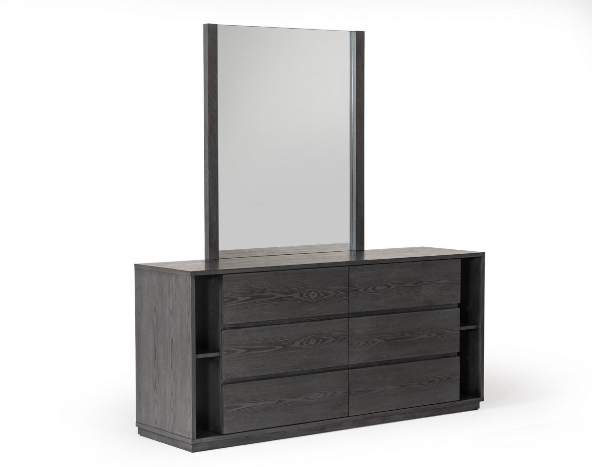 Walnut And Grey Faux Marble Wood 6-Drawer Double Dresser