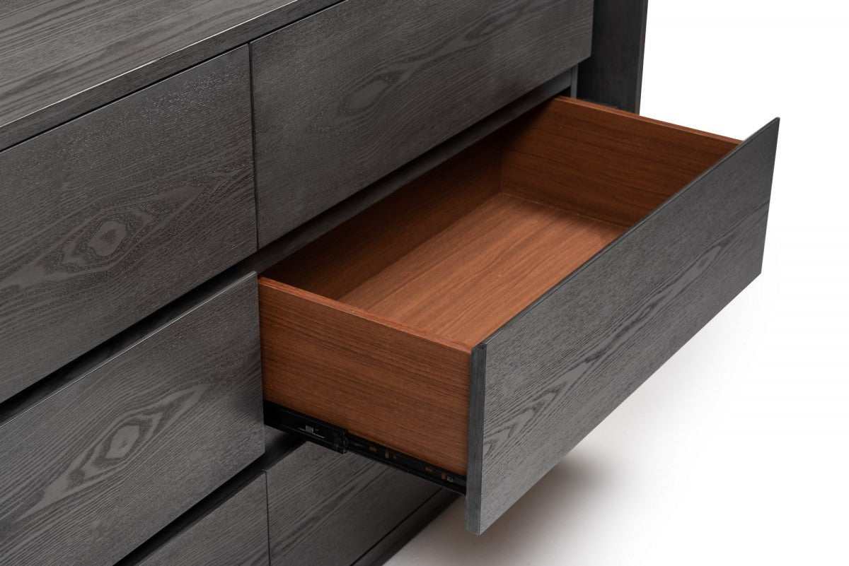 Walnut And Grey Faux Marble Wood 6-Drawer Double Dresser