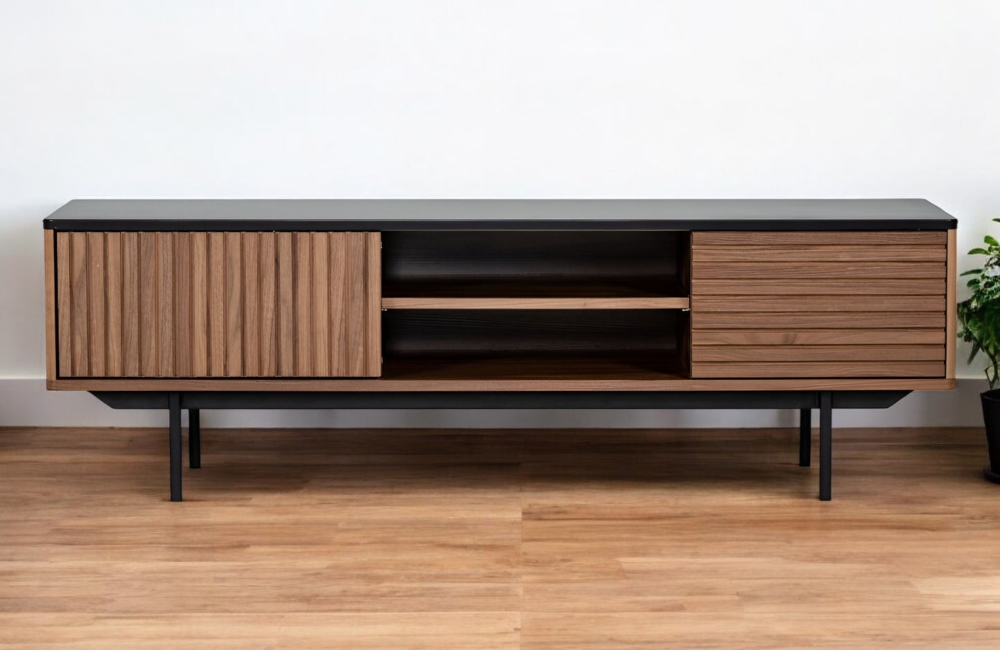 Walnut & Grey Wood Open & Media Console