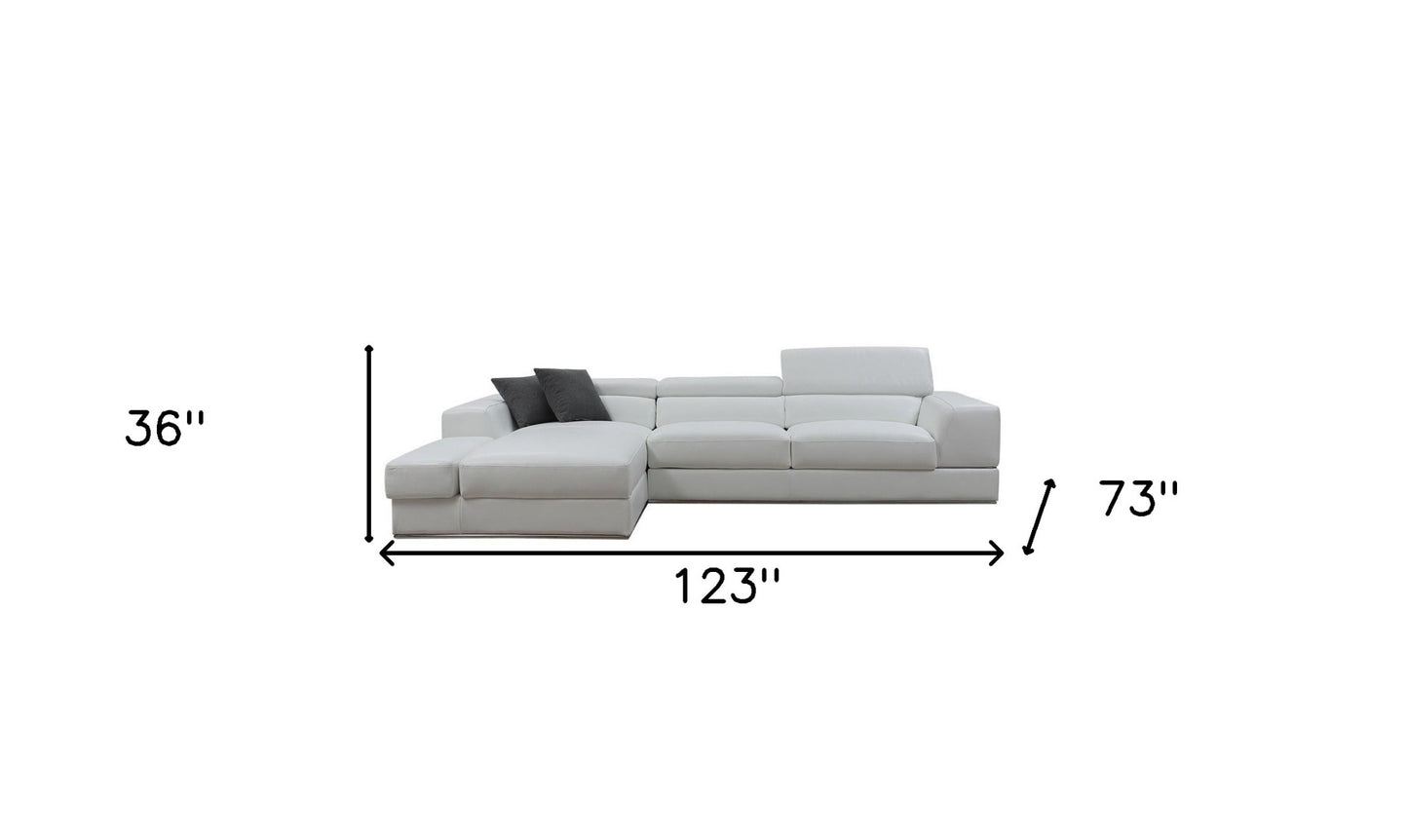 White Genuine Leather L Shaped 2 Piece Sectional w/ Console