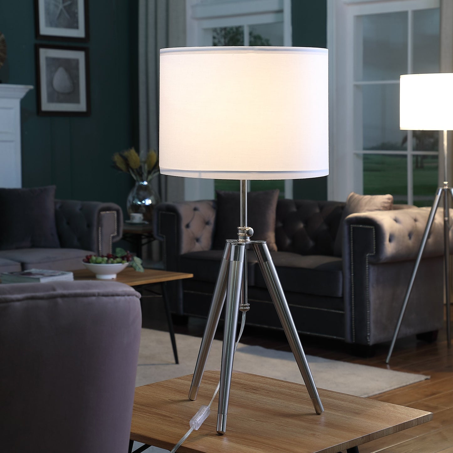 Silver Adjustable Tripod Table Lamp w/ Shade