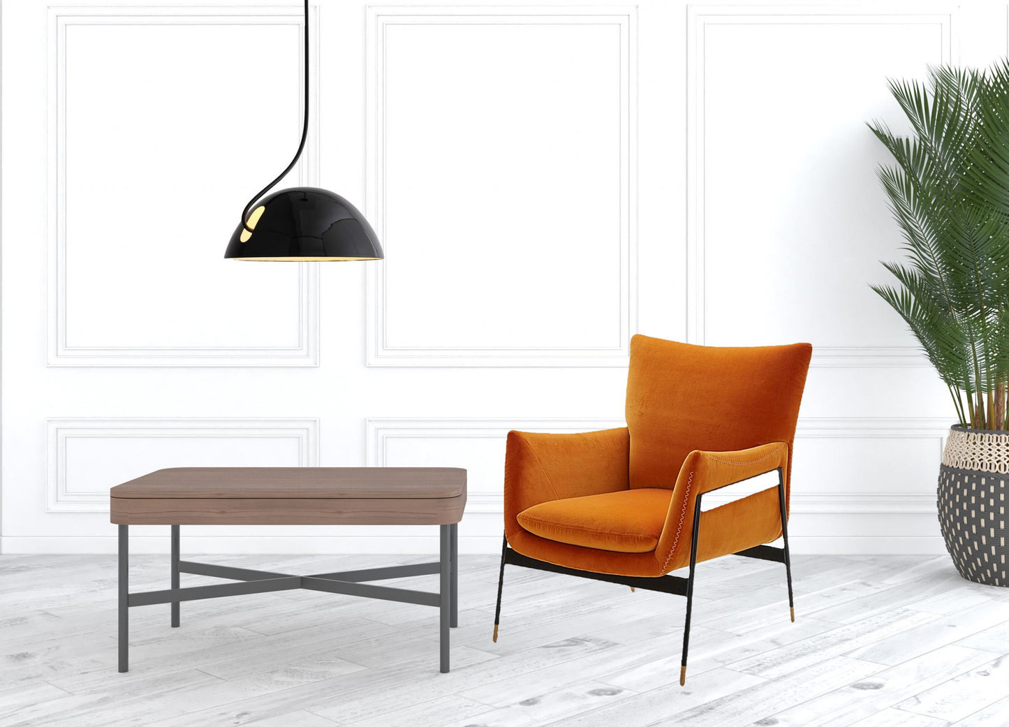 Orange Velvet Wingback Chair