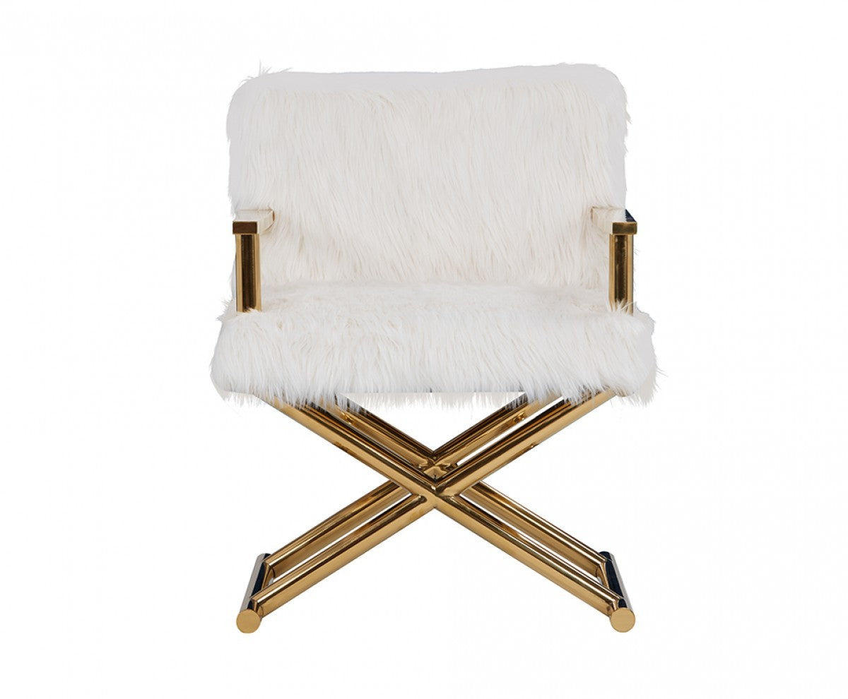 White & Gold Upholstered Arm Chair