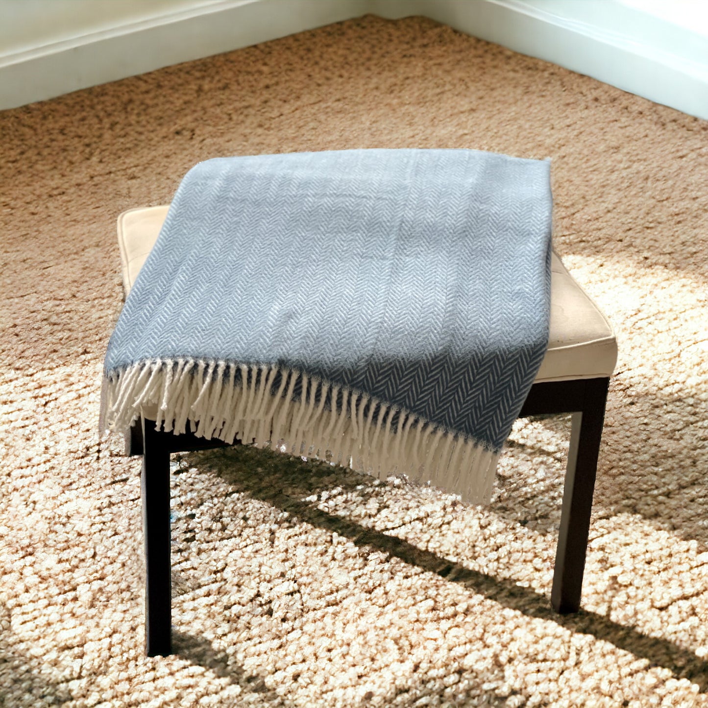 Aqua Blue & White Dreamy Soft Herringbone Throw