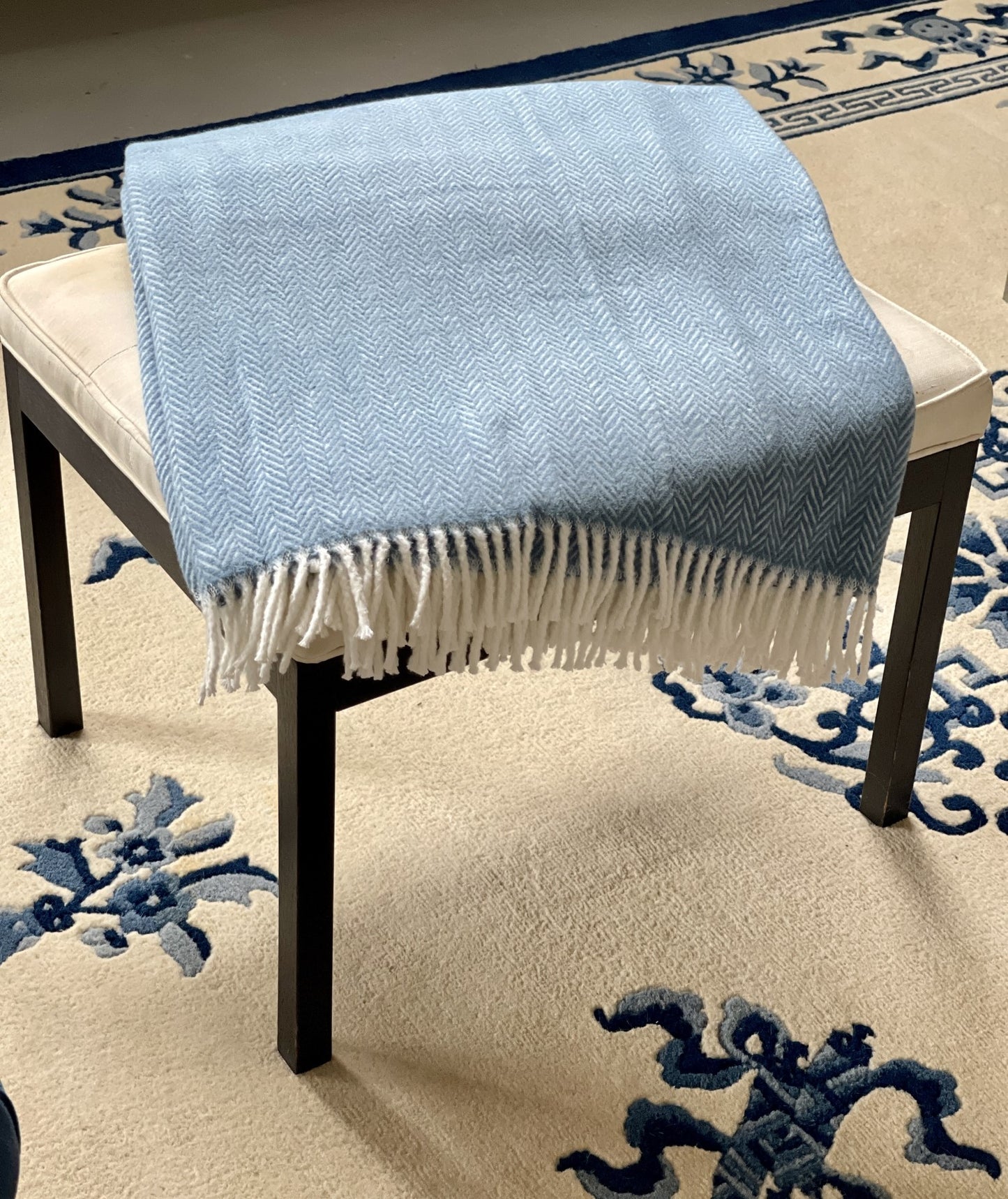 Aqua Blue & White Dreamy Soft Herringbone Throw