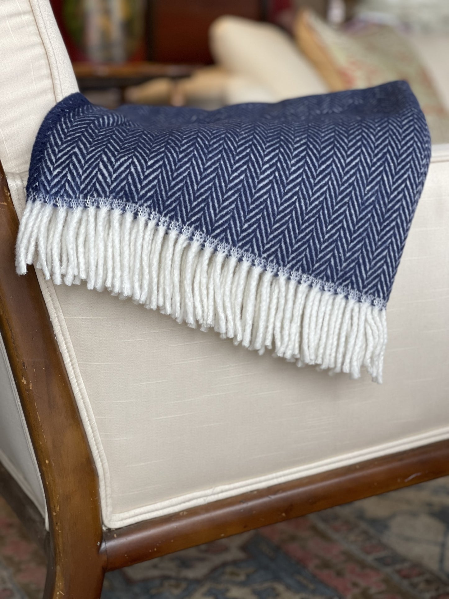 Navy & White Dreamy Soft Herringbone Throw