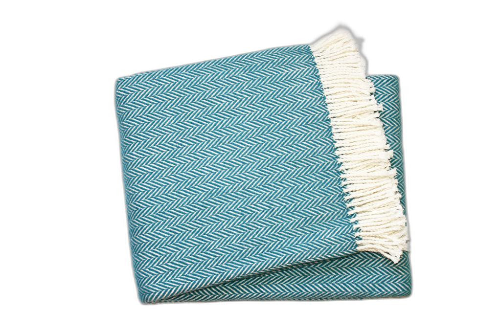Teal & White Woven Herringbone Throw