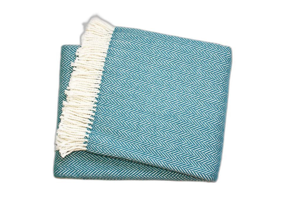 Teal & White Woven Herringbone Throw