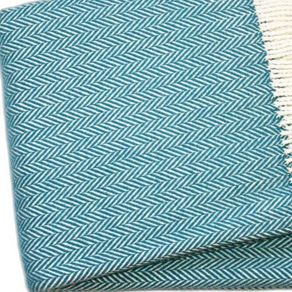 Teal & White Woven Herringbone Throw