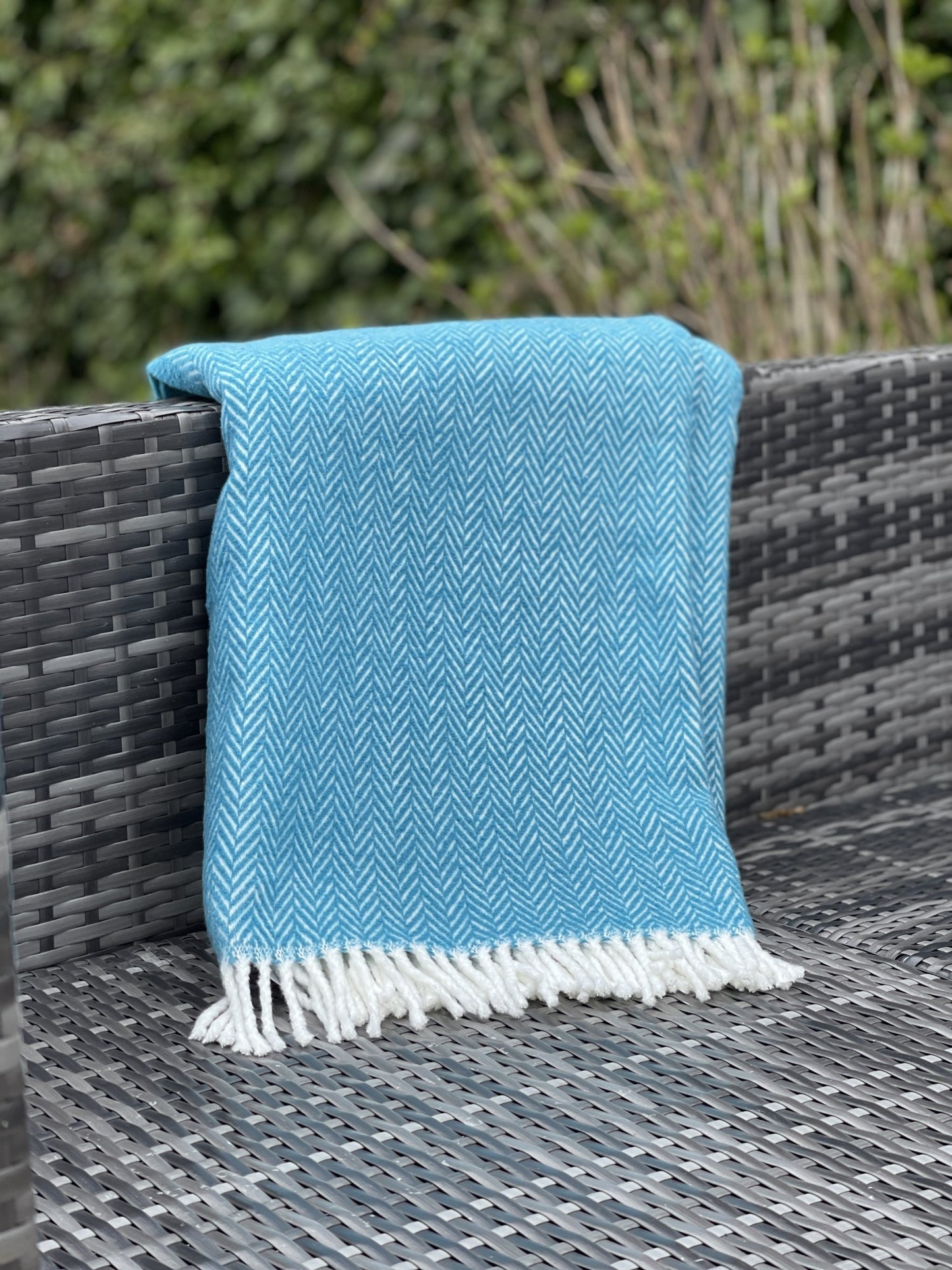 Teal & White Woven Herringbone Throw