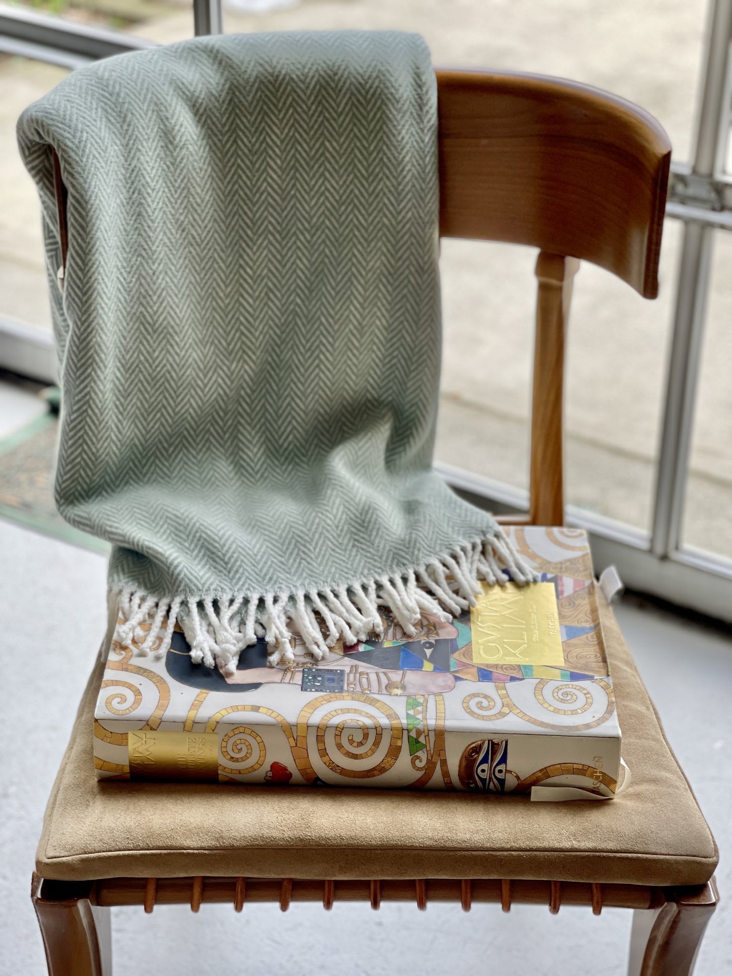 Sage & Ivory Woven Herringbone Throw